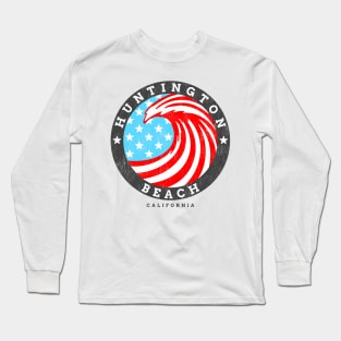 Huntington Beach, CA Summertime Patriotic 4th Pride Surfing Long Sleeve T-Shirt